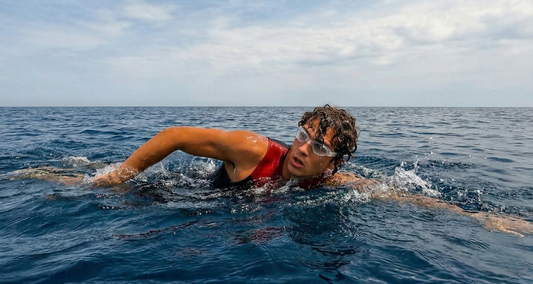 Homme qui nage avec le maillot de bain Safety Concept by Plouf dans la mer