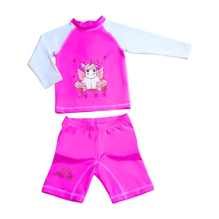 Plouf Ensemble T-shirt Anti-Uv et Short Anti-UV fille : Licorne Violet