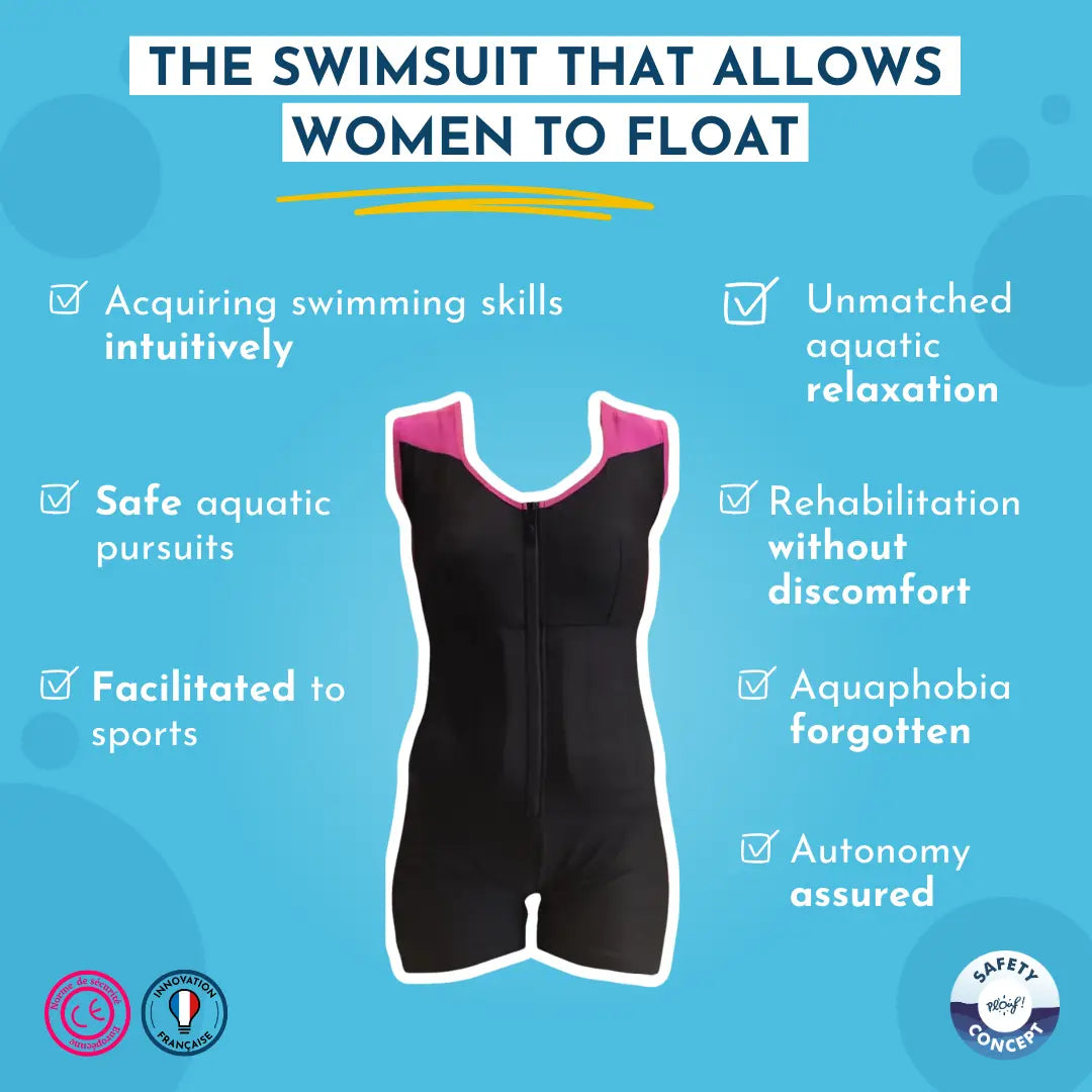 Beautiful floating swimsuit for women that supports the body in water to learn to swim - Safety Concept by Plouf EN