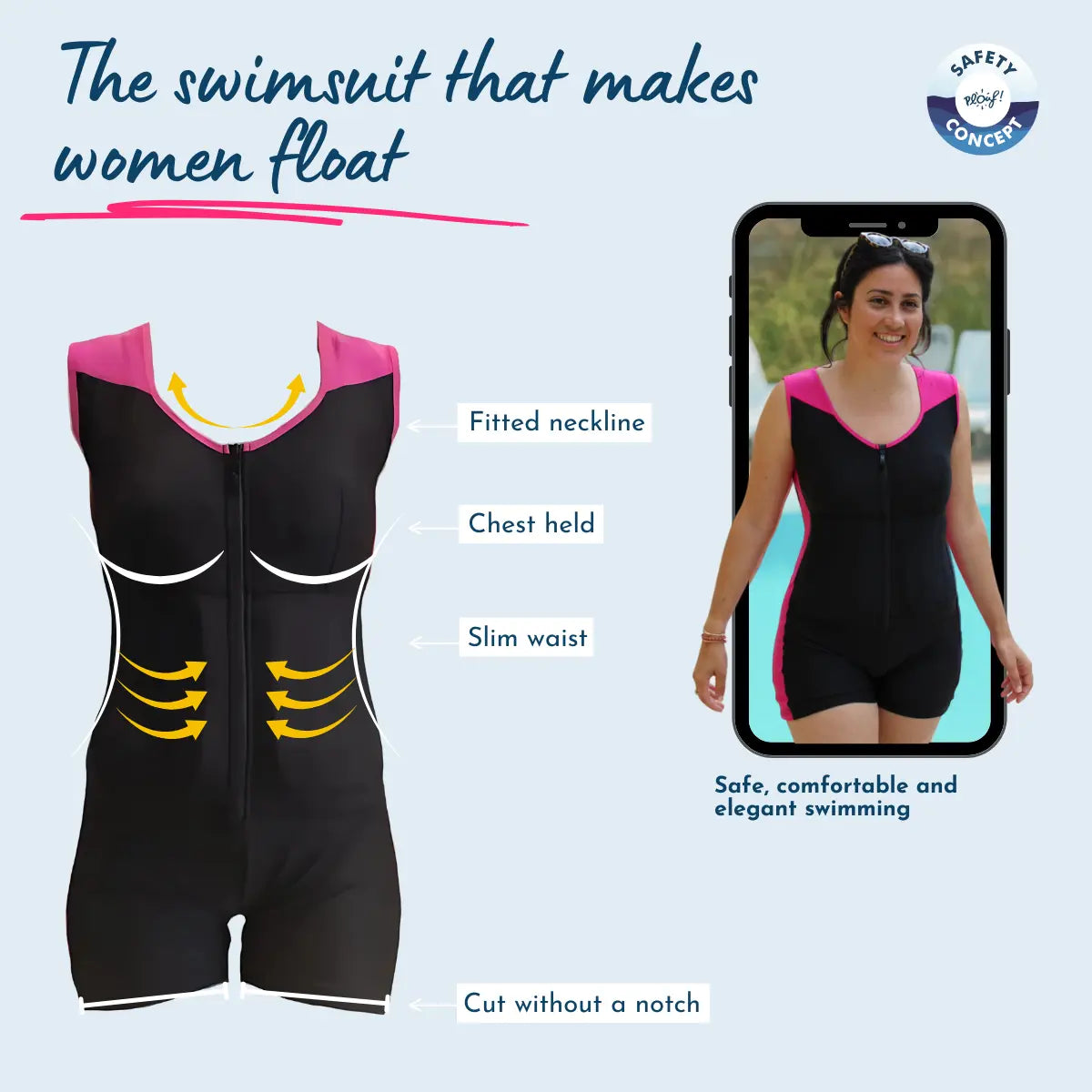 Aesthetic and shaping floating swimsuit for women - Safety Concept by Plouf EN