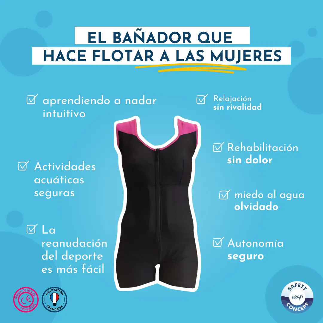 Bonito traje de baño flotante para mujer que sostiene el cuerpo en el agua para aprender a nadar - Safety Concept by Plouf ES