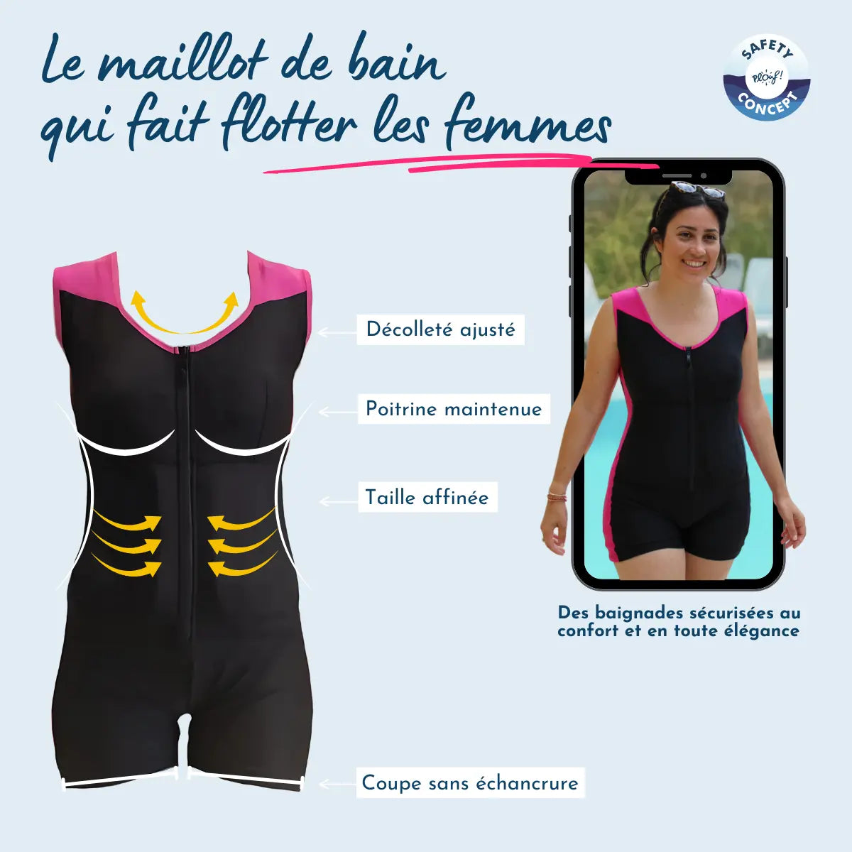 floating swimsuit women aesthetic and shaping Safety Concept by Plouf EN