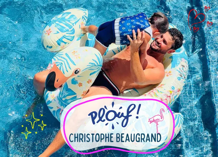 Descubra la increíble aventura acuática de Christophe Beaugrand y su hijo con el jersey flotantePlouf Plouf